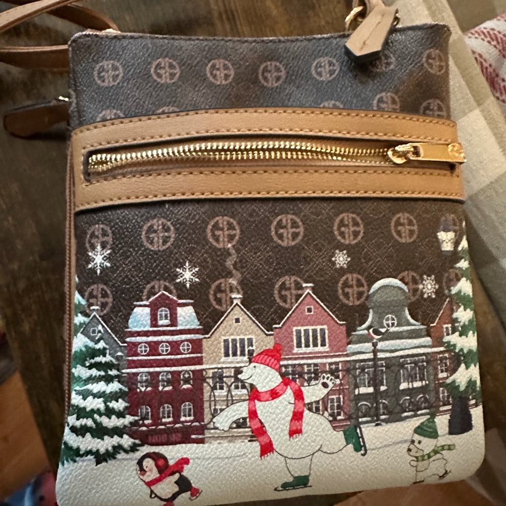Adorable Cross-body Bag with Christmas Village